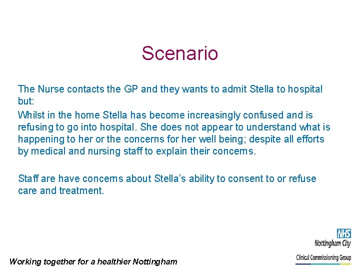 Scenario The Nurse contacts the GP and they wants to admit Stella to hospital