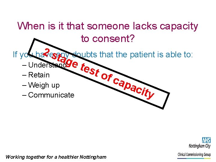 When is it that someone lacks capacity to consent? 2 sany doubts that the