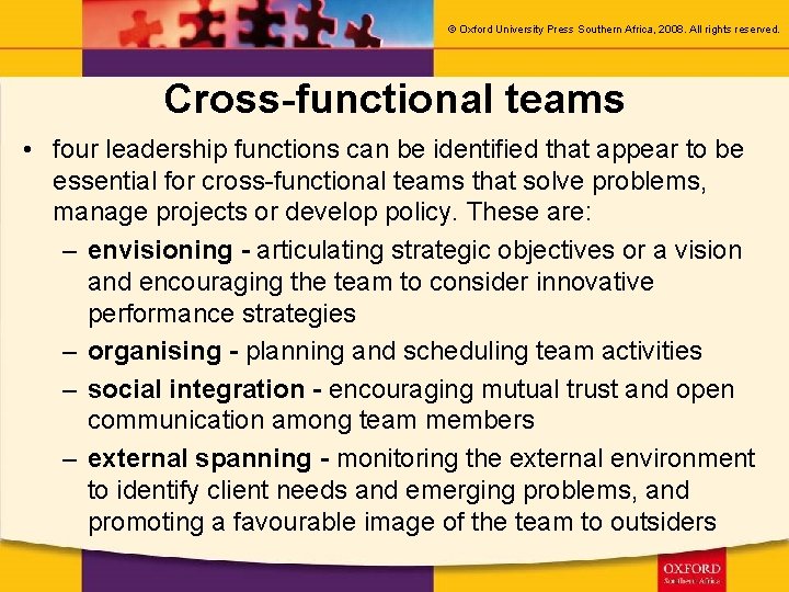 © Oxford University Press Southern Africa, 2008. All rights reserved. Cross-functional teams • four