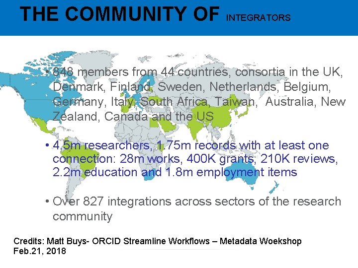 THE COMMUNITY OF INTEGRATORS • 848 members from 44 countries, consortia in the UK,