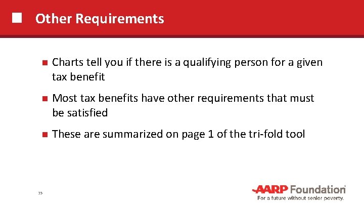 Other Requirements Charts tell you if there is a qualifying person for a given