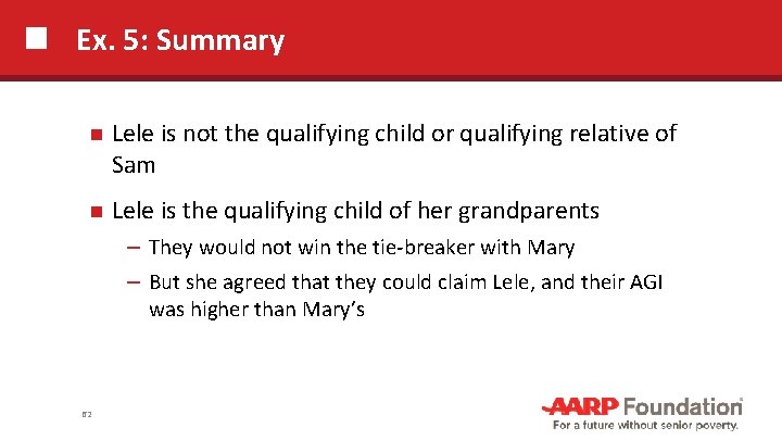 Ex. 5: Summary Lele is not the qualifying child or qualifying relative of Sam