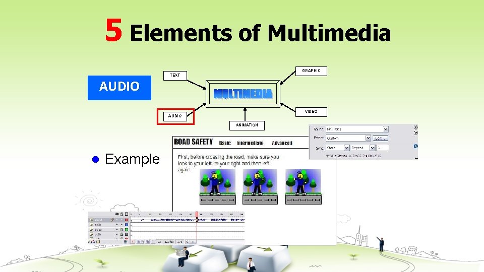 5 Elements of Multimedia GRAPHIC AUDIO TEXT VIDEO AUDIO ANIMATION l Example 