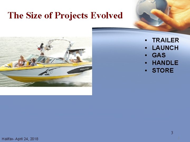 The Size of Projects Evolved • • • TRAILER LAUNCH GAS HANDLE STORE 3