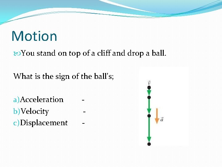 Motion You stand on top of a cliff and drop a ball. What is