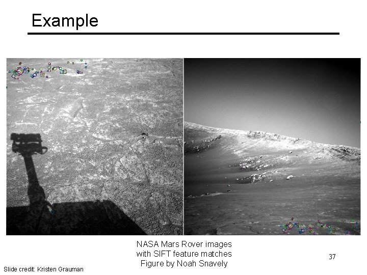 Example Slide credit: Kristen Grauman NASA Mars Rover images with SIFT feature matches Figure