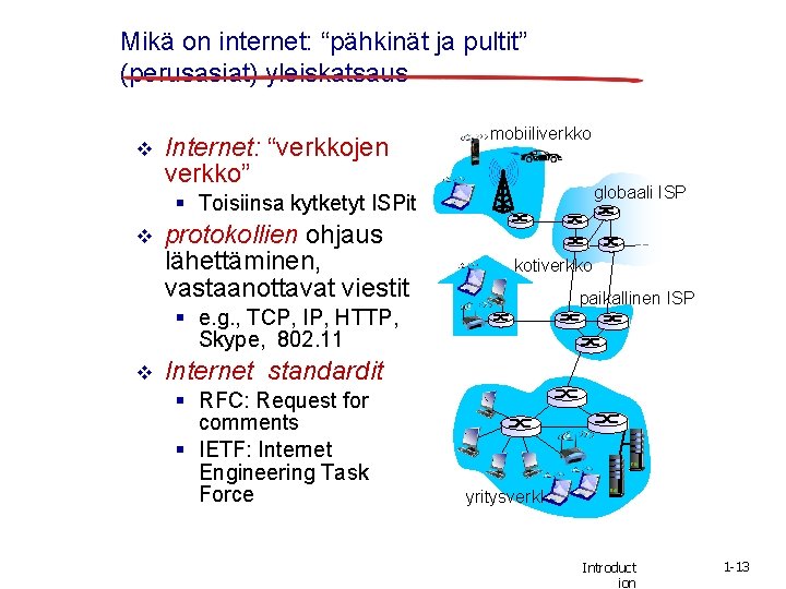 Mikä on internet: “pähkinät ja pultit” (perusasiat) yleiskatsaus v Internet: “verkkojen verkko” mobiiliverkko globaali