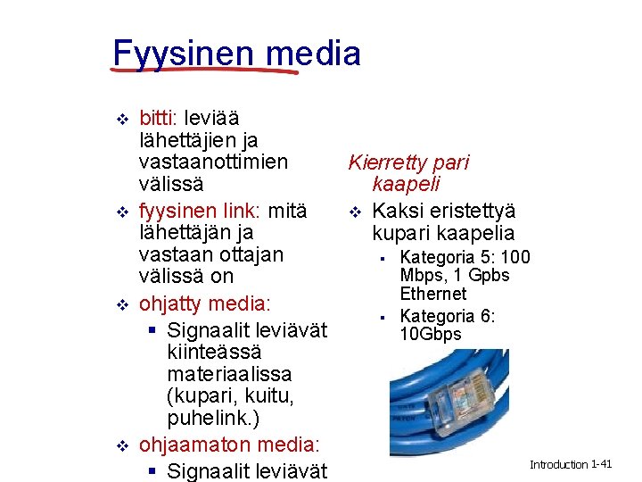 Fyysinen media v v bitti: leviää lähettäjien ja vastaanottimien Kierretty pari välissä kaapeli fyysinen