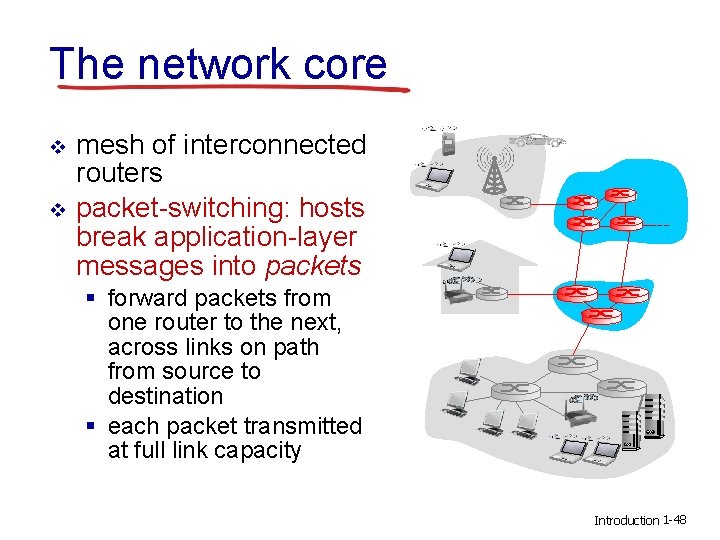 The network core v v mesh of interconnected routers packet-switching: hosts break application-layer messages