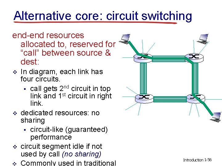Alternative core: circuit switching end-end resources allocated to, reserved for “call” between source &