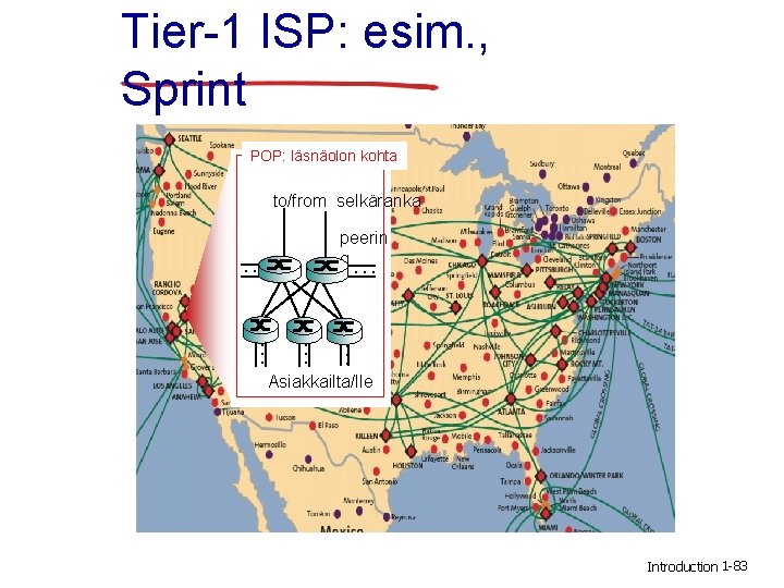 Tier-1 ISP: esim. , Sprint POP: läsnäolon kohta to/from selkäranka … … peerin g…