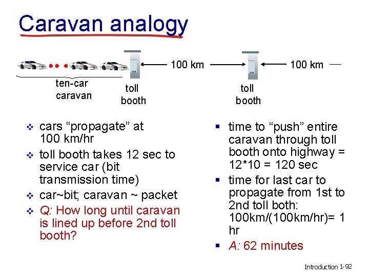 Caravan analogy 100 km ten-car caravan v v toll booth cars “propagate” at 100