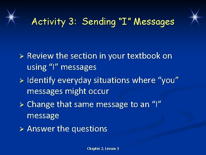 Activity 3: Sending “I” Messages Review the section in your textbook on using “I”