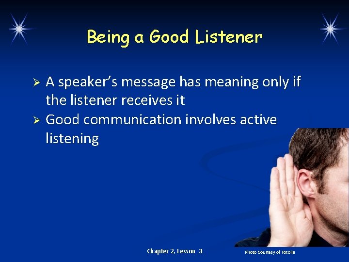Being a Good Listener A speaker’s message has meaning only if the listener receives
