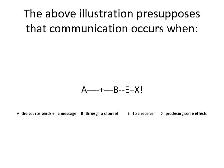 The above illustration presupposes that communication occurs when: A----+---B--E=X! A=the source sends += a