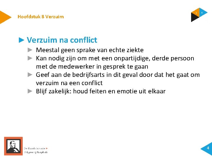 Hoofdstuk 8 Verzuim ► Verzuim na conflict ► Meestal geen sprake van echte ziekte