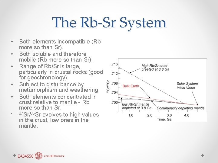 The Rb-Sr System • • • Both elements incompatible (Rb more so than Sr).