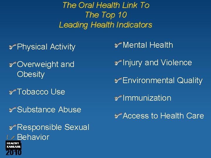 The Oral Health Link To The Top 10 Leading Health Indicators Physical Activity Mental