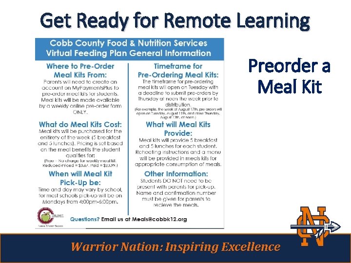 Get Ready for Remote Learning Preorder a Meal Kit Warrior Nation: Inspiring Excellence 