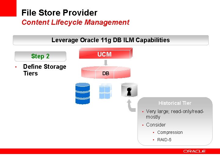 File Store Provider Content Lifecycle Management Leverage Oracle 11 g DB ILM Capabilities Step
