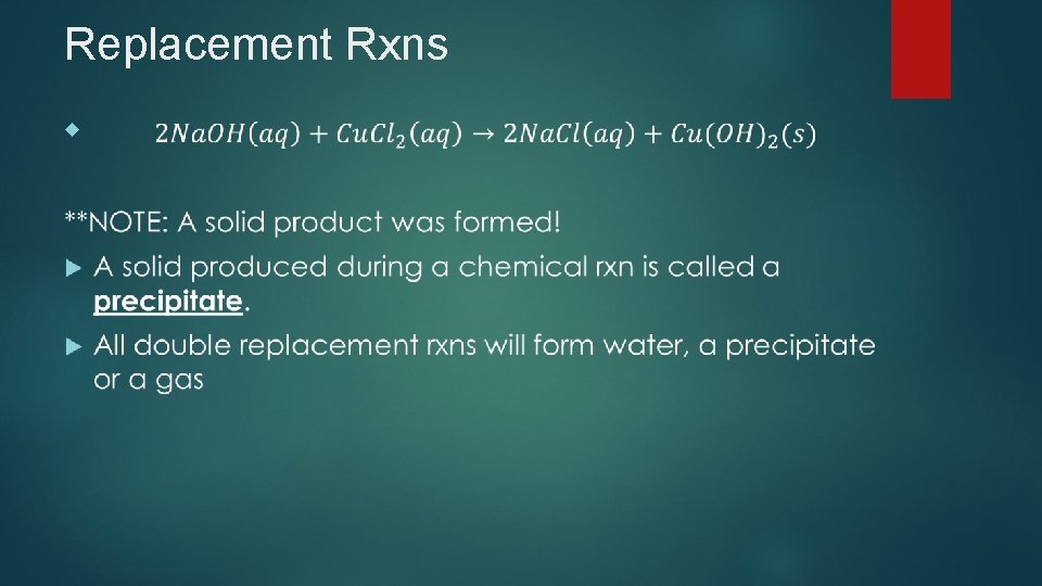Replacement Rxns 