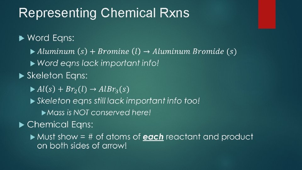 Representing Chemical Rxns 