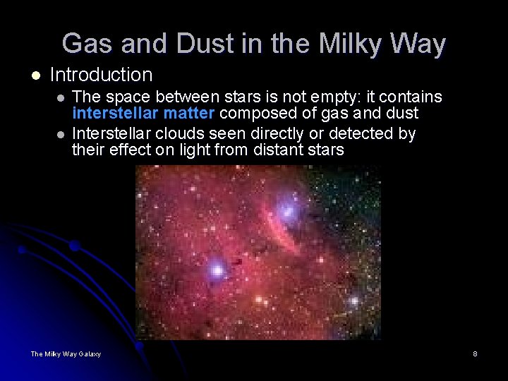 Gas and Dust in the Milky Way l Introduction l l The space between