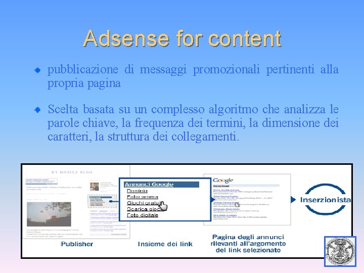 Adsense for content pubblicazione di messaggi promozionali pertinenti alla propria pagina Scelta basata su