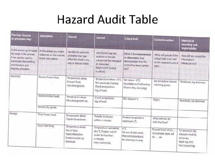 Hazard Audit Table 
