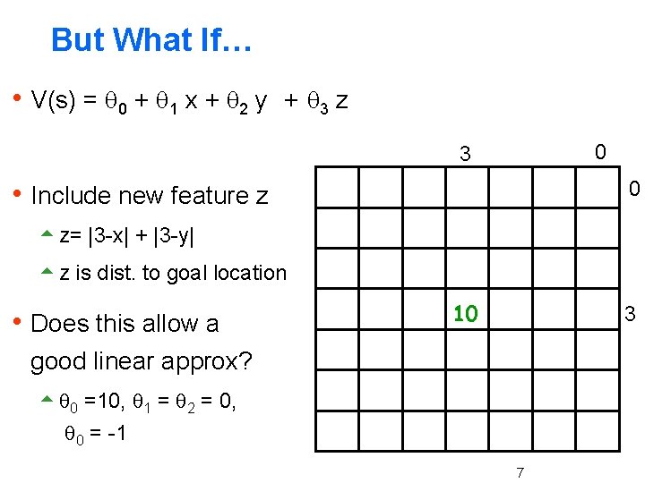 But What If… h V(s) = 0 + 1 x + 2 y + But What If… h V(s) = 0 + 1 x + 2 y +