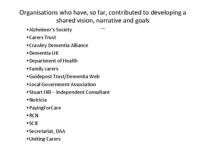 Organisations who have, so far, contributed to developing a shared vision, narrative and goals.