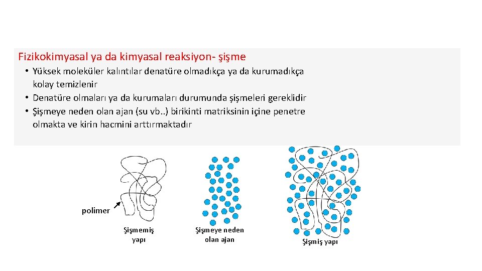 Fizikokimyasal ya da kimyasal reaksiyon- şişme • Yüksek moleküler kalıntılar denatüre olmadıkça ya da