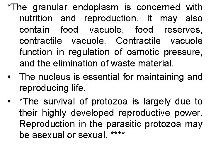 *The granular endoplasm is concerned with nutrition and reproduction. It may also contain food