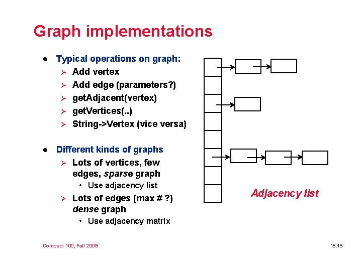 Graph implementations l Typical operations on graph: Ø Add vertex Ø Add edge (parameters? Graph implementations l Typical operations on graph: Ø Add vertex Ø Add edge (parameters?