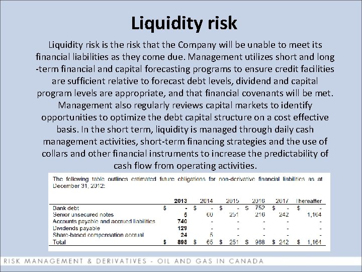 Liquidity risk is the risk that the Company will be unable to meet its