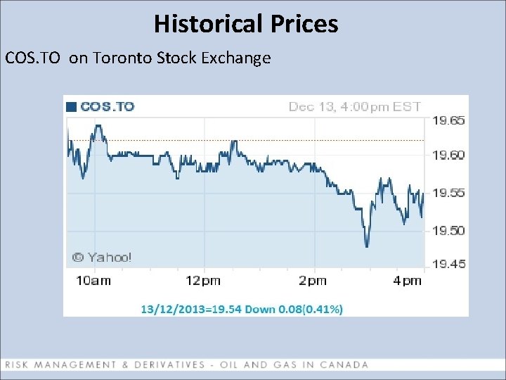 Historical Prices COS. TO on Toronto Stock Exchange 