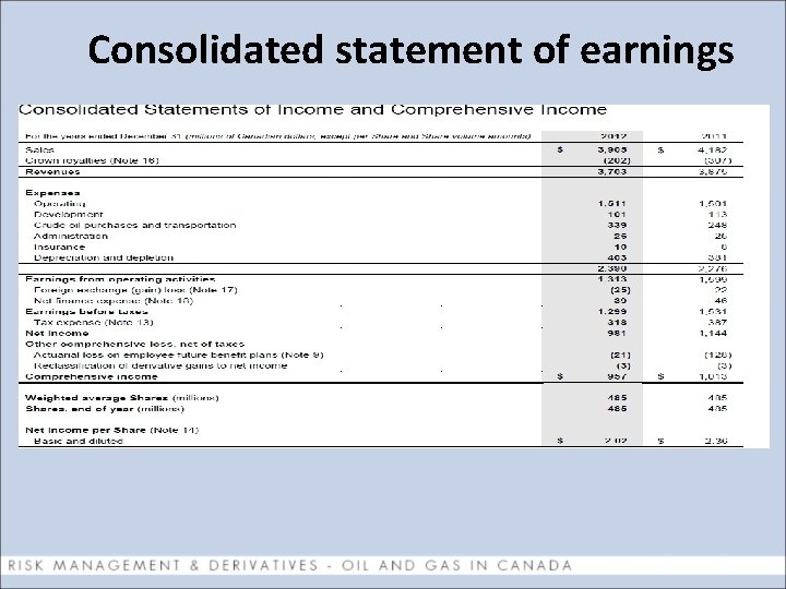 Consolidated statement of earnings 