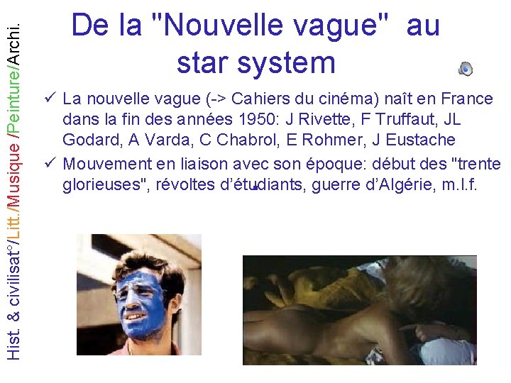 Hist. & civilisat°/Litt. /Musique /Peinture/Archi. De la "Nouvelle vague" au star system ü La