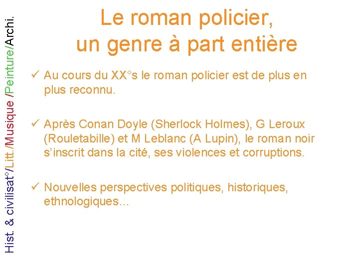 Hist. & civilisat°/Litt. /Musique /Peinture/Archi. Le roman policier, un genre à part entière ü