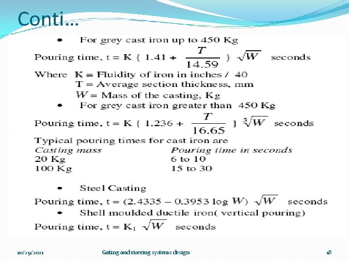 Conti… 10/29/2021 Gating and risering systems design 18 