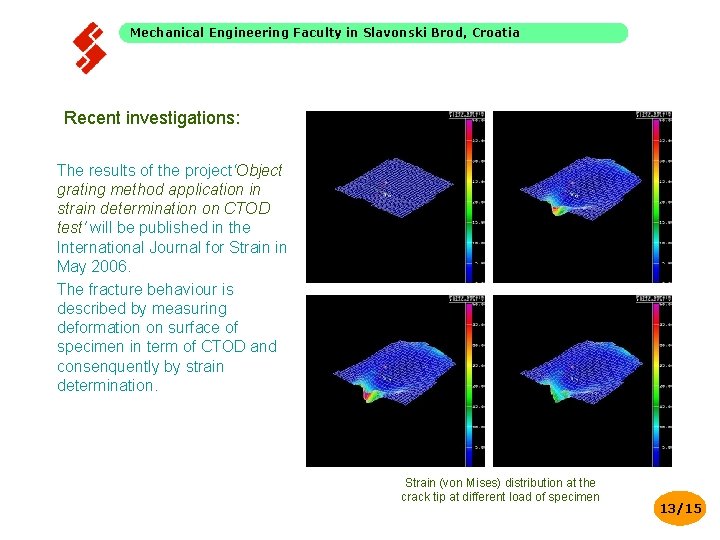 Mechanical Engineering Faculty in Slavonski Brod, Croatia Recent investigations: The results of the project‘Object