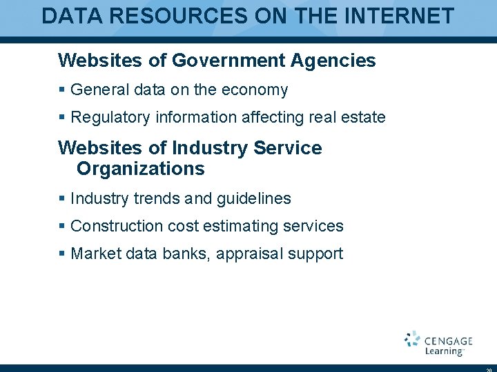 DATA RESOURCES ON THE INTERNET Websites of Government Agencies § General data on the