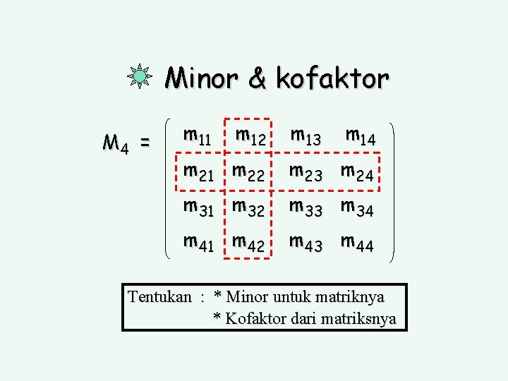 Minor & kofaktor M 4 = m 11 m 12 m 13 m 14