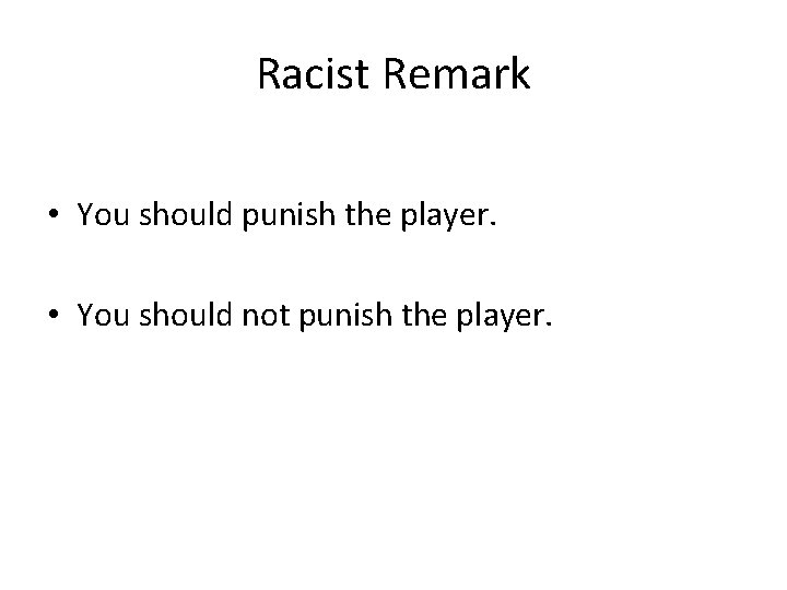 Racist Remark • You should punish the player. • You should not punish the