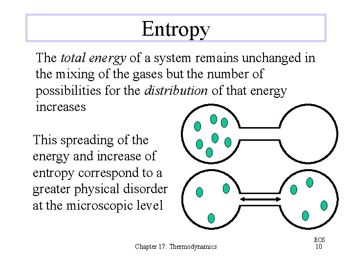 Entropy The total energy of a system remains unchanged in the mixing of the