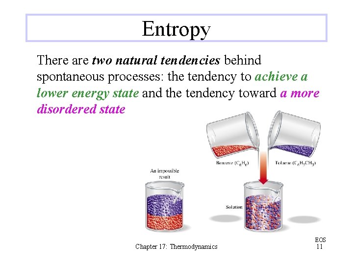 Entropy There are two natural tendencies behind spontaneous processes: the tendency to achieve a