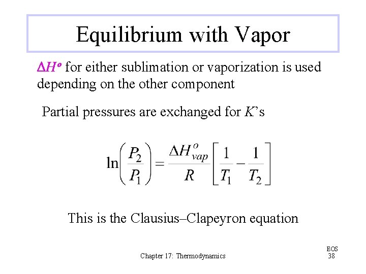 Equilibrium with Vapor DHo for either sublimation or vaporization is used depending on the