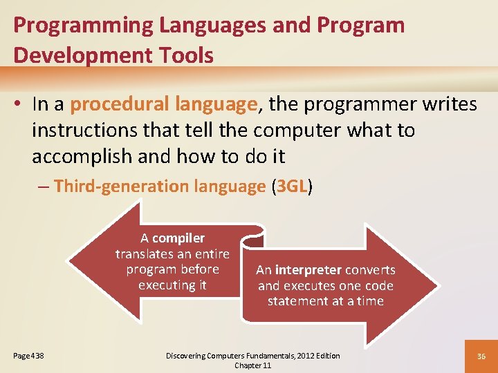 Programming Languages and Program Development Tools • In a procedural language, the programmer writes