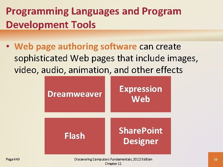 Programming Languages and Program Development Tools • Web page authoring software can create sophisticated