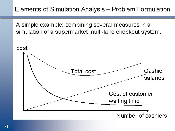 Elements of Simulation Analysis – Problem Formulation A simple example: combining several measures in